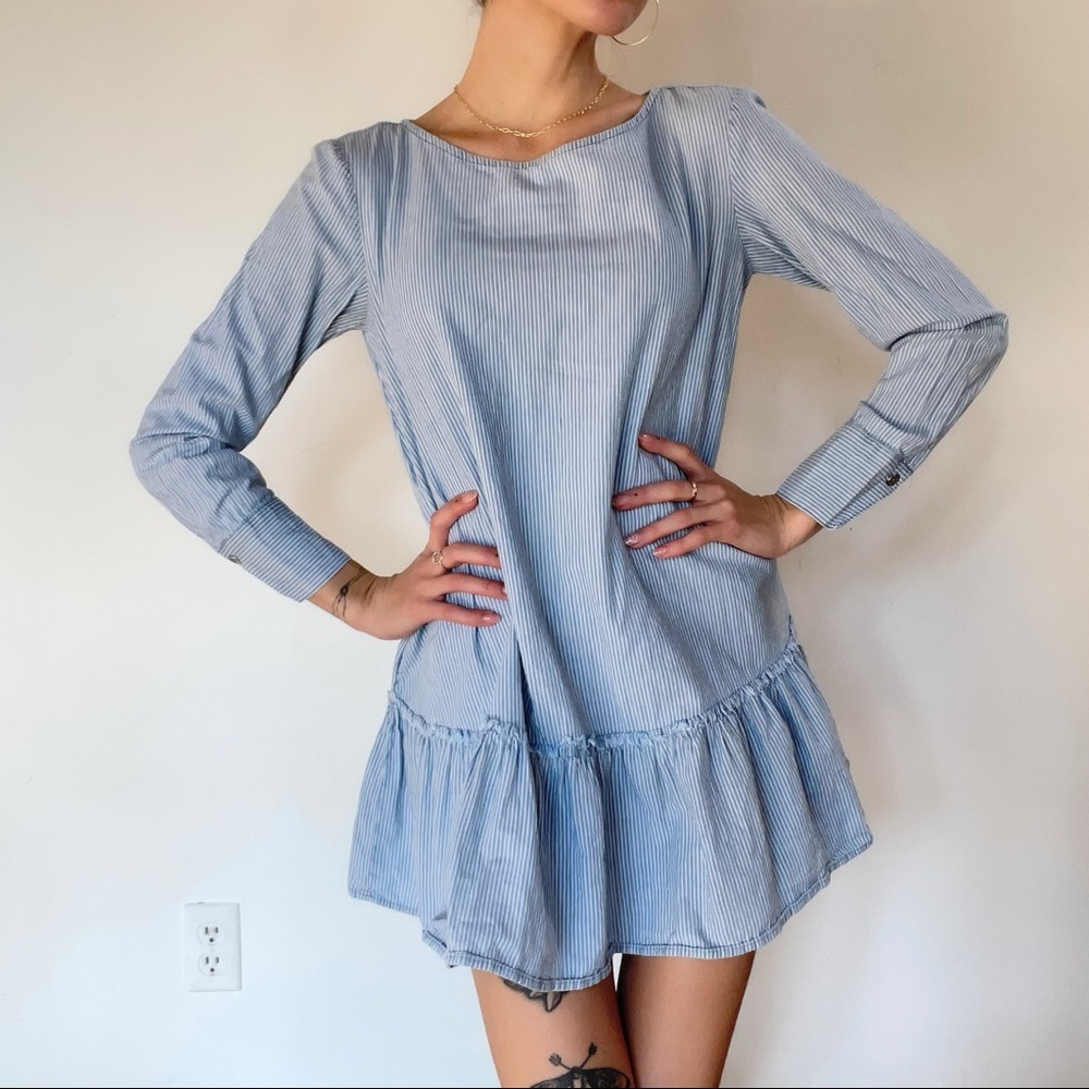 ZARA blue striped pocket dress